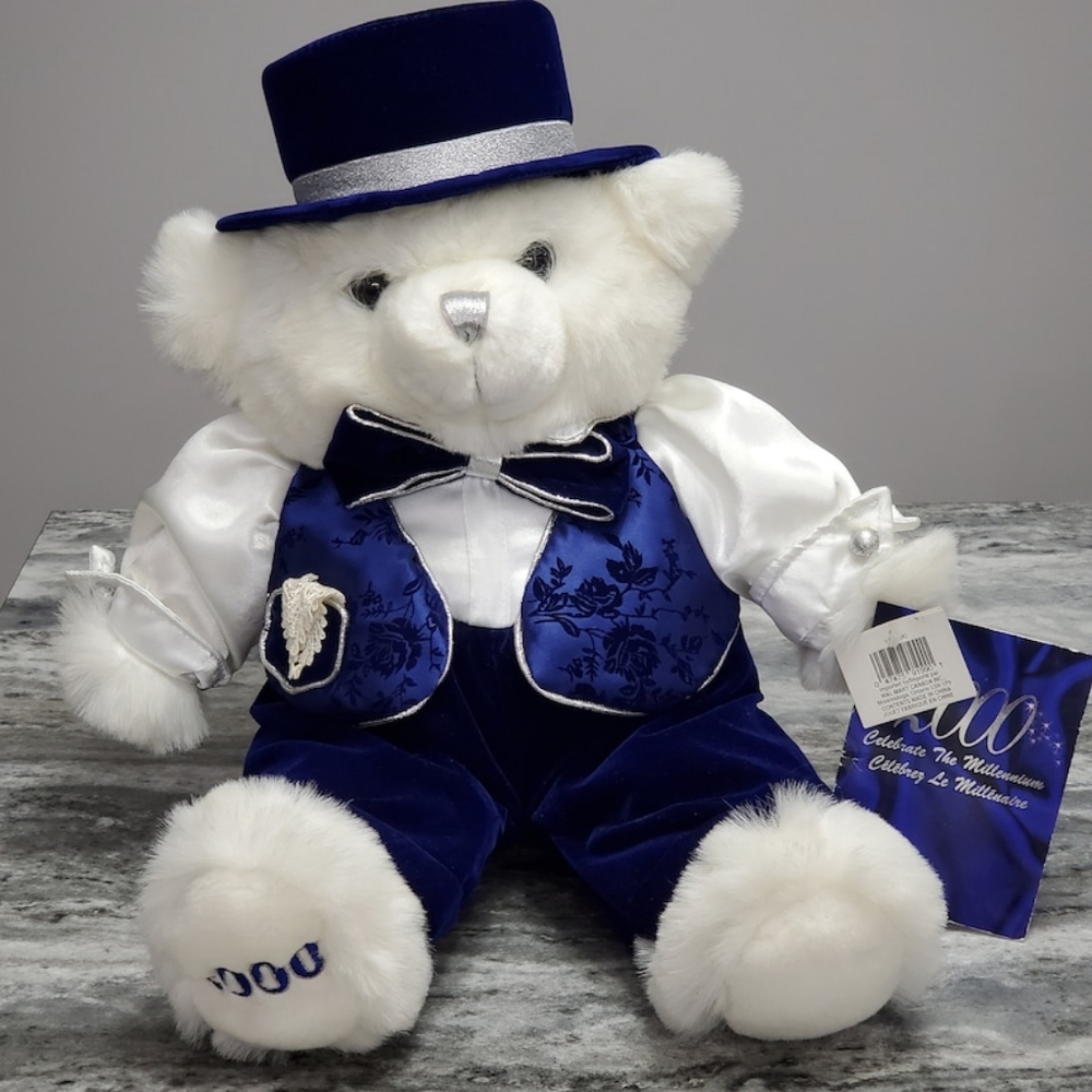 2000 Millennium White Teddy Bear Plush Dan Dee Keepsake Bear Plush Blue …